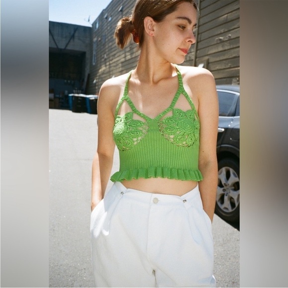 House of Sunny Tops - House of Sunny Sz 8 Cut Out Grass Green Crochet Knit Bralette Top